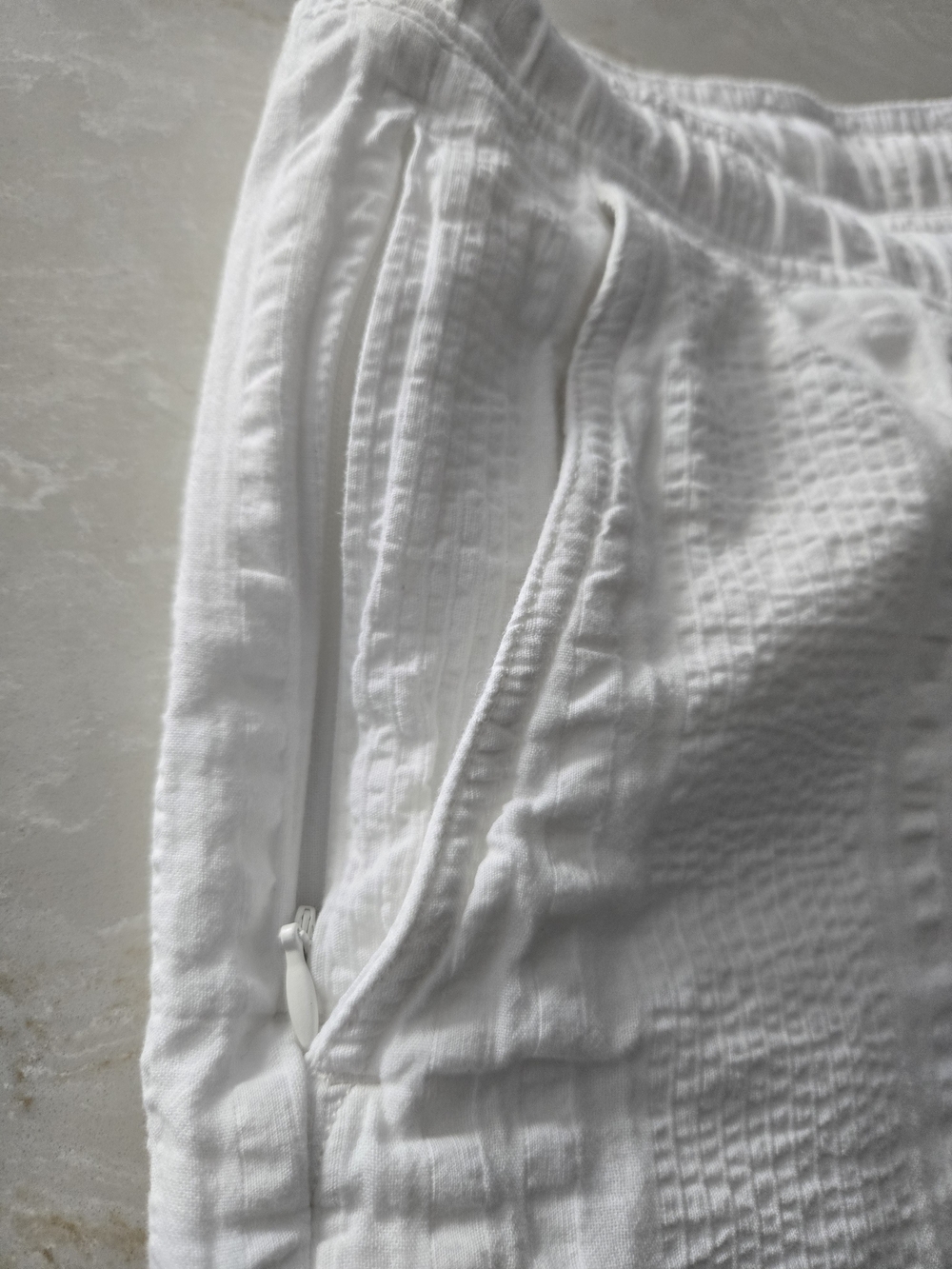 White Textured Drawstring Shorts - Picture 2 of 8